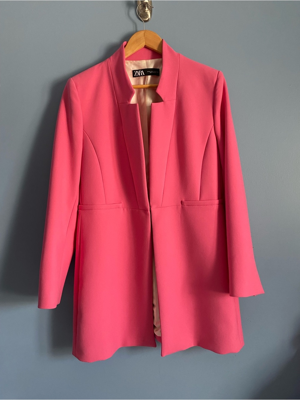Zara Hot Pink Long Open-Front Blazer